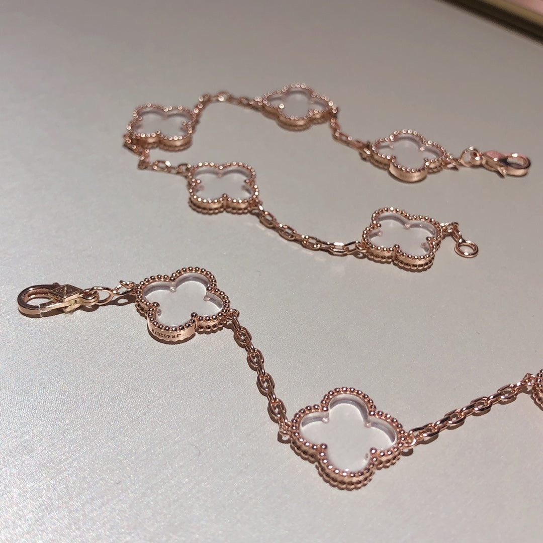 CLOVER 5 MOTIF ROCK CRYSTAL BRACELET