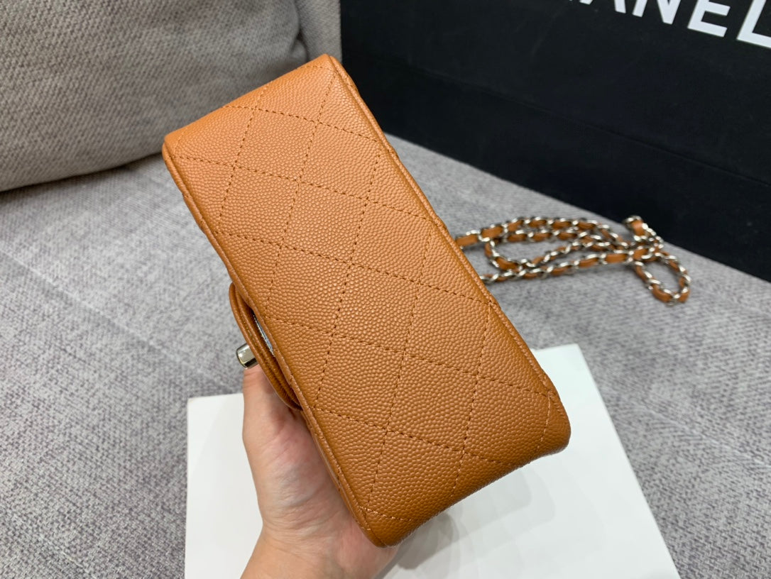 MINI SAC À RABAT CARRÉ 17 CM MARRON CAVIAR QUINCAILLERIE ARGENTÉE