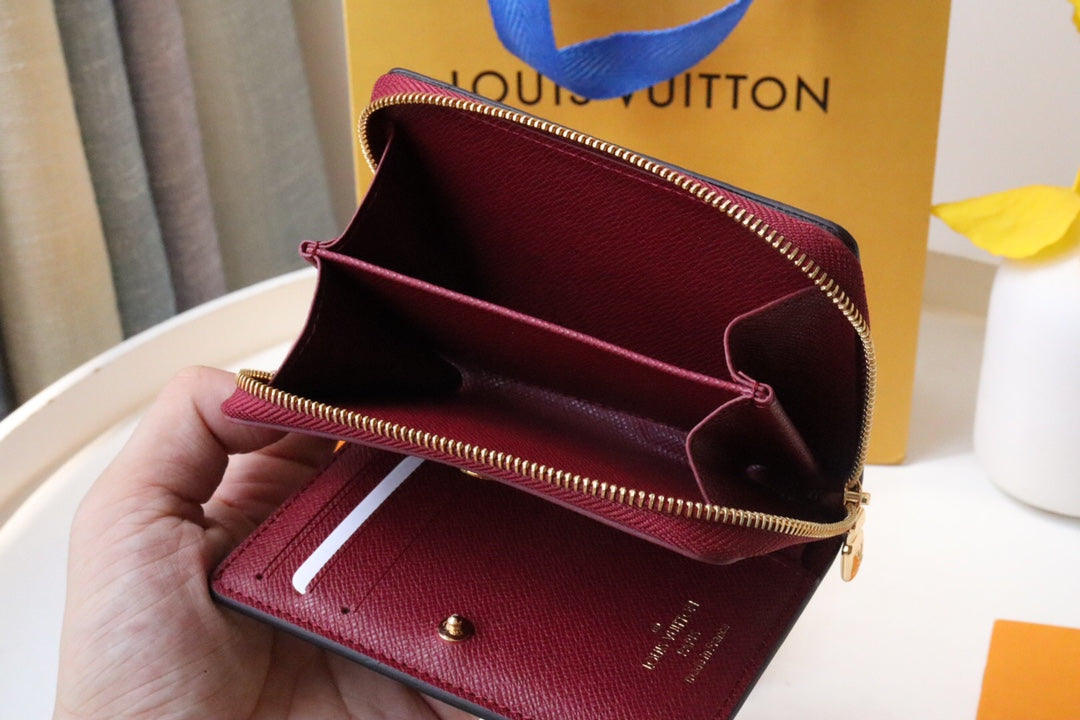 PORTEFEUILLE LOU 11,5 CM TOILE MONOGRAMME MARRON ROUGE