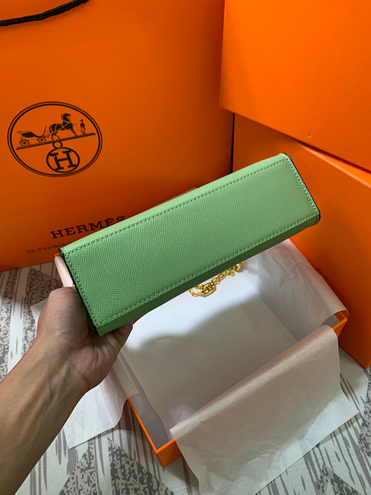 HM KELLY MINI POCHETTE 22 EPSOM VERT