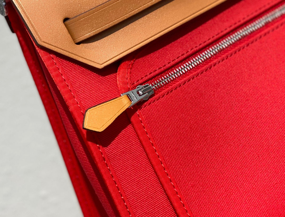 Herbag 31 Toile Rouge Toile Cuir de vachette doré