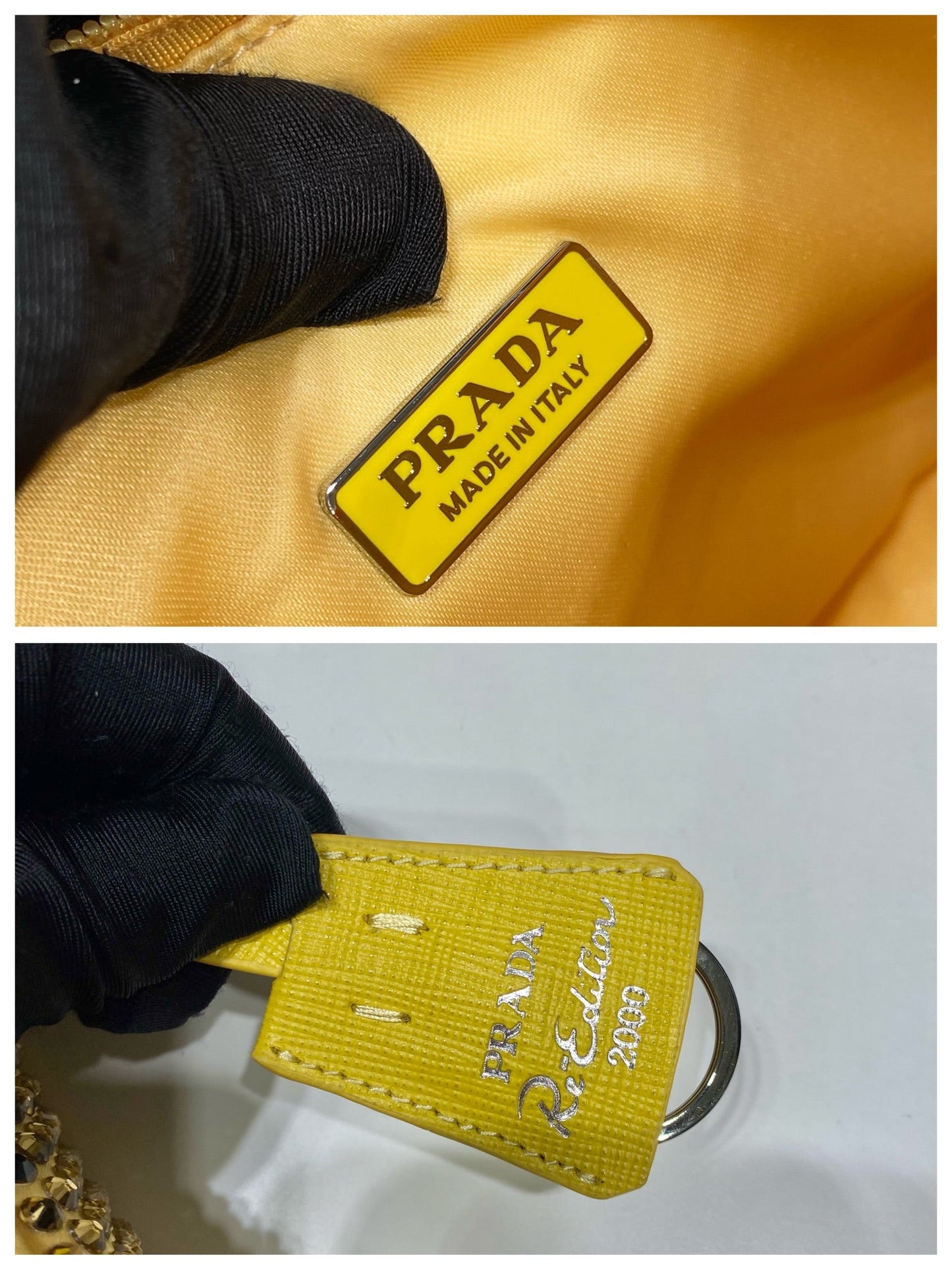 SAC HOBO SCINTILLANT 23 EN NYLON JAUNE ENTIÈREMENT ORNÉ DE CRISTAUX
