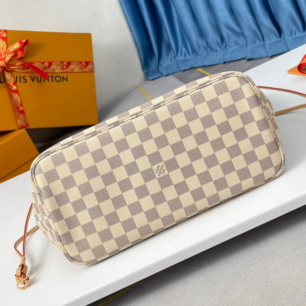 NEVERFULL MM 32 GRIS CRÈME DAMIER AZUR
