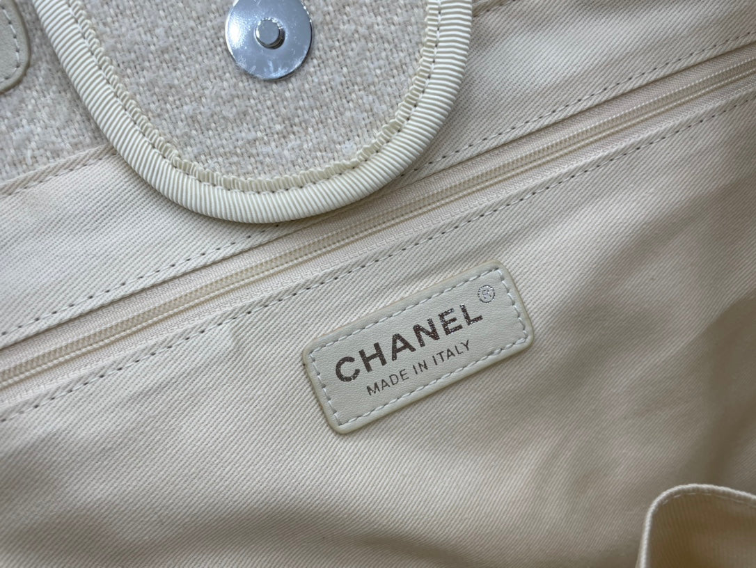 Sac CC Deauville en tweed, cuir beige clair, accessoires argentés, taille 9