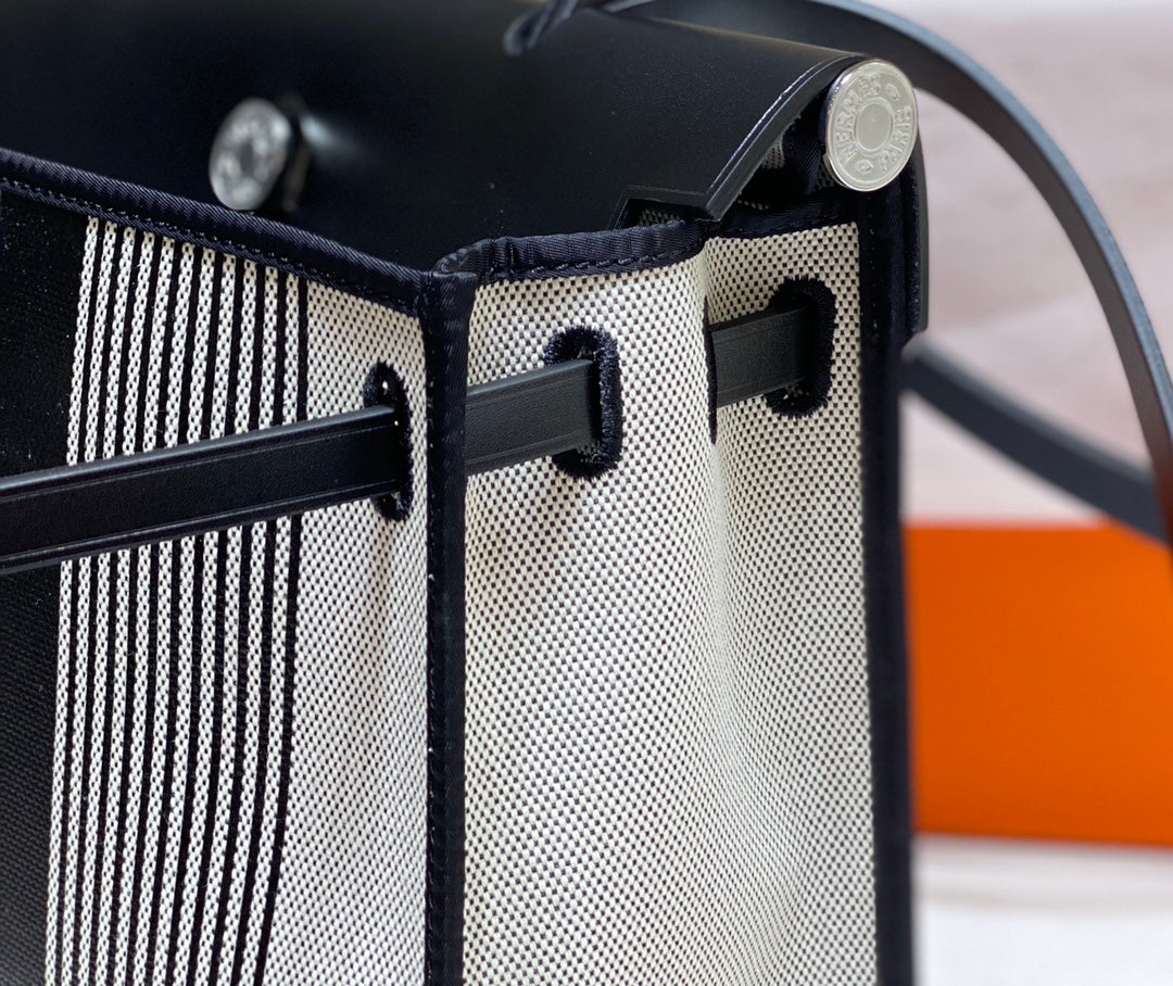Herbag 31 Toile Blanc Noir Toile Cuir de vachette noir