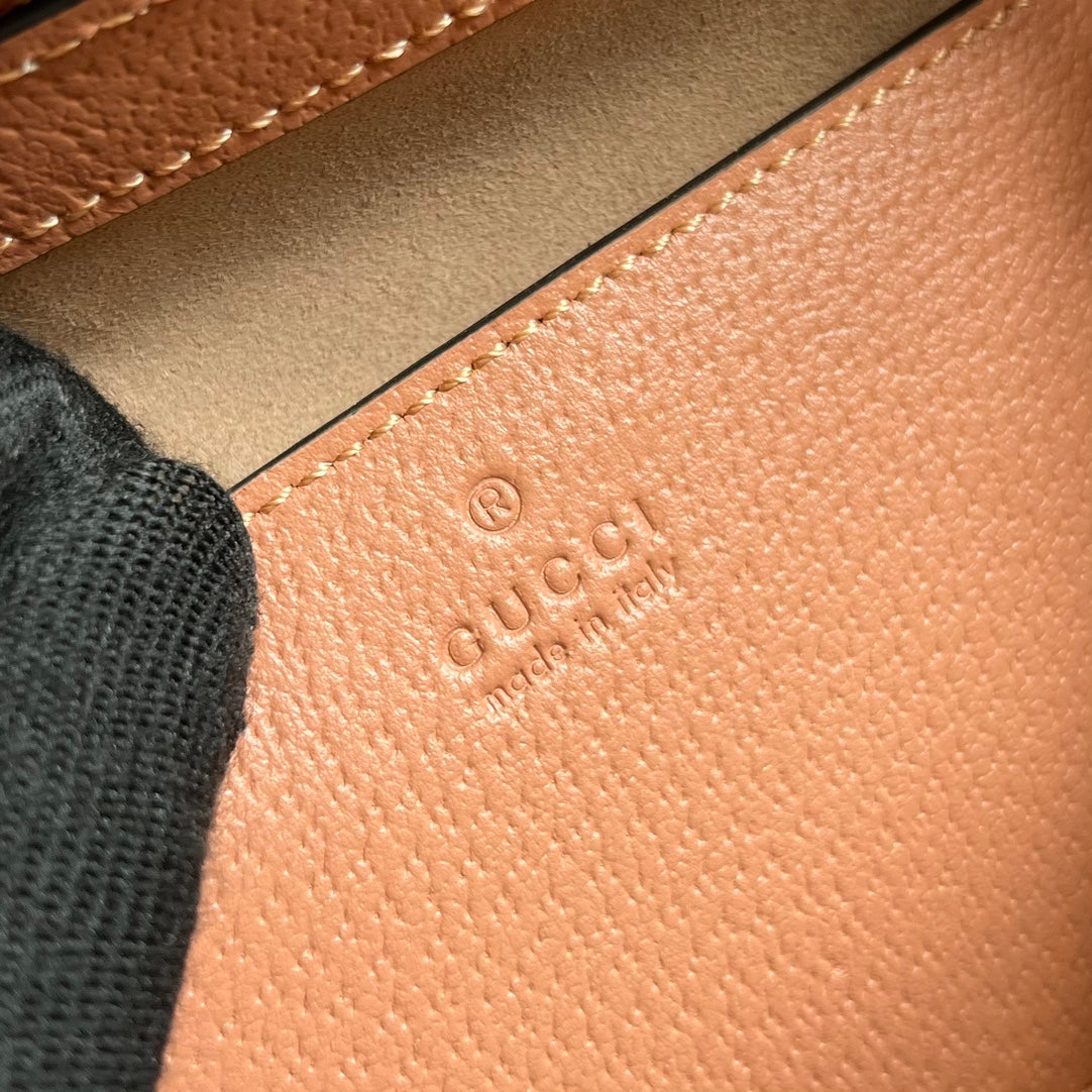 Petit sac cabas GG OPHIDIA 24 en toile rose poudré et cuir de veau