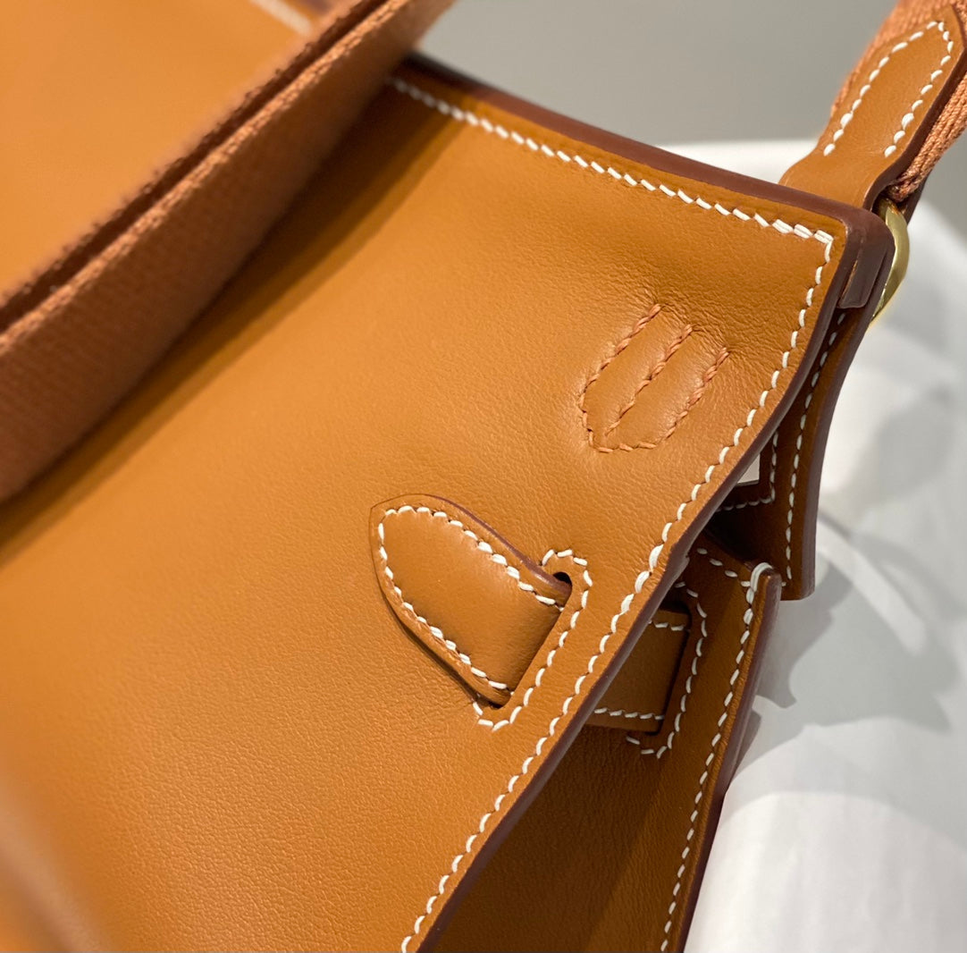 KELLY 23CM ジプシエール タン レザー クロスボディバッグ GHW