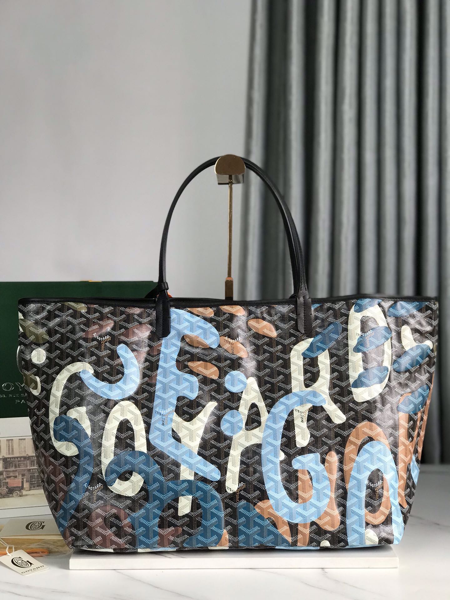 SAC SAINT LOUIS GM 40 EN TOILE GOYARDINE CAMOUFLAGE LETTRES BLEUES