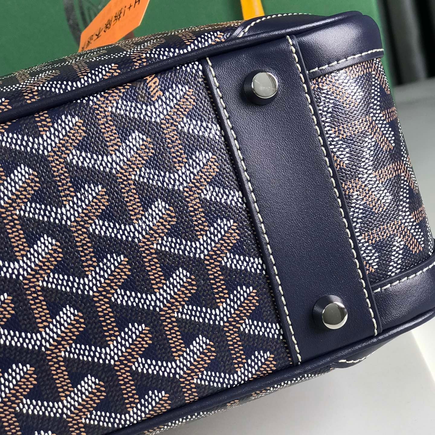 SAC SAINT JEANNE 35 EN TOILE OXFORD BLEU GOYARDINE ET CUIR DE VEAU