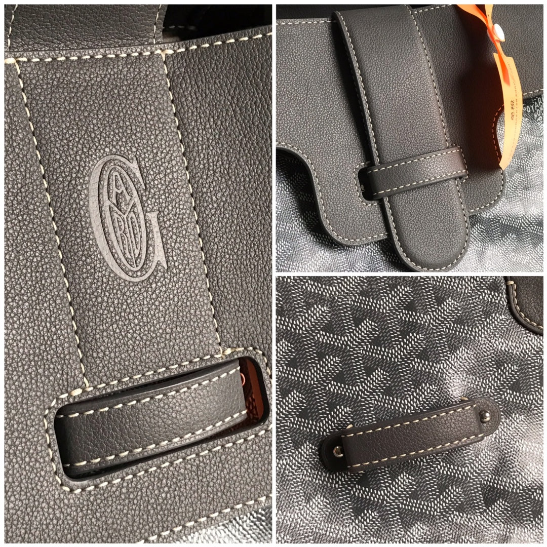 SAC SAIGON SOUPLE 34 EN TOILE GOYARDINE GRIS ET CUIR DE VEAU