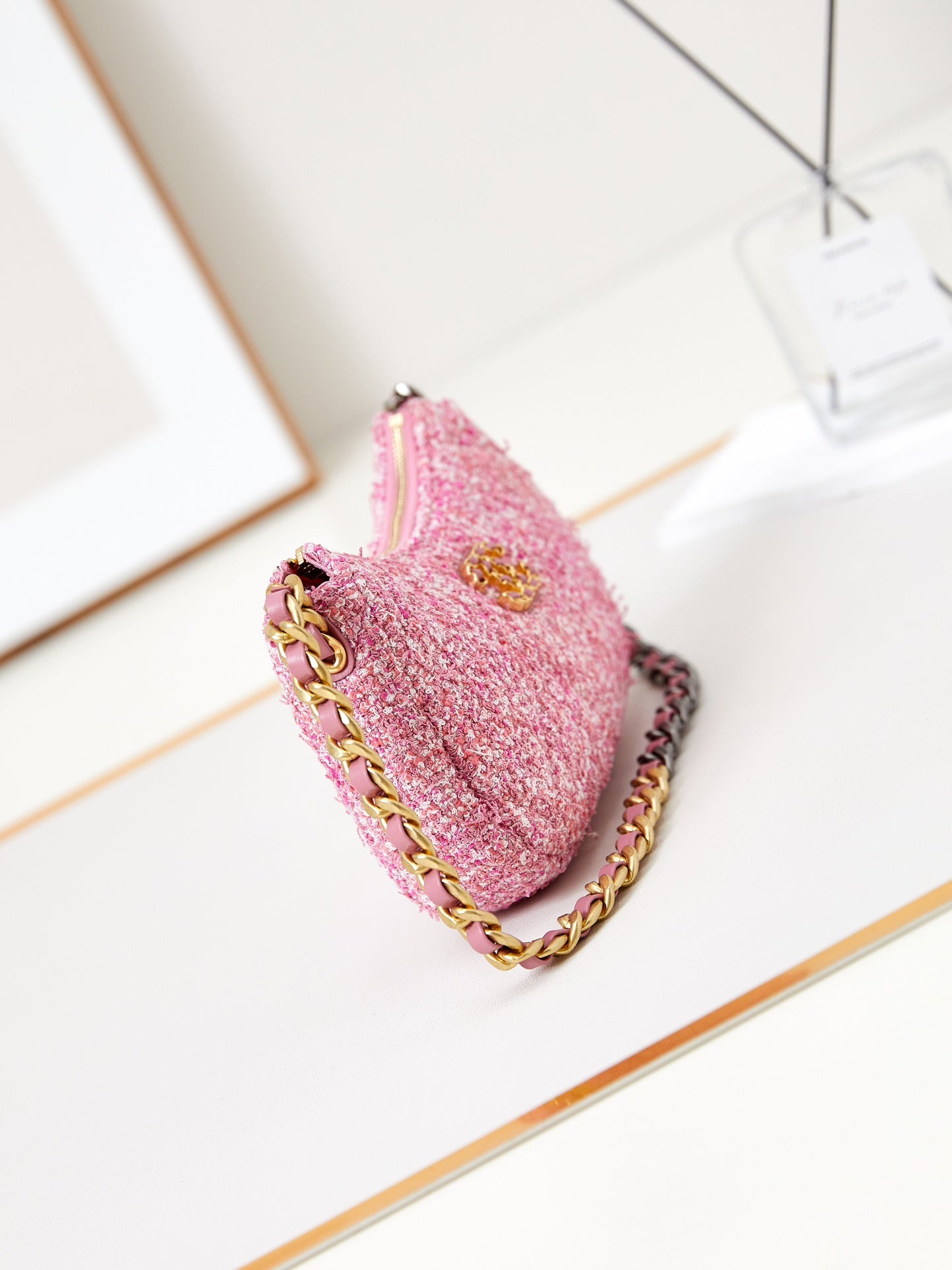 Sac hobo 19 cm en tweed rose