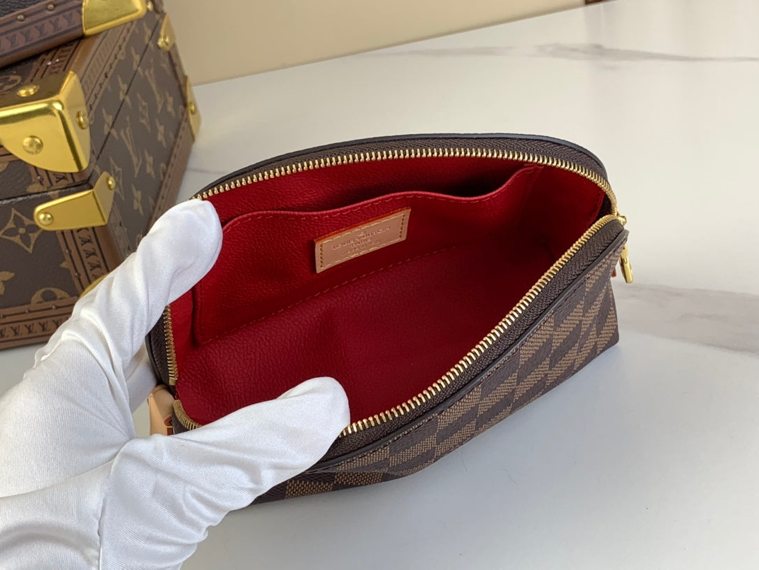 TROUSSE COSMETIQUE PM 19 EN TOILE DAMIER EBENE MARRON