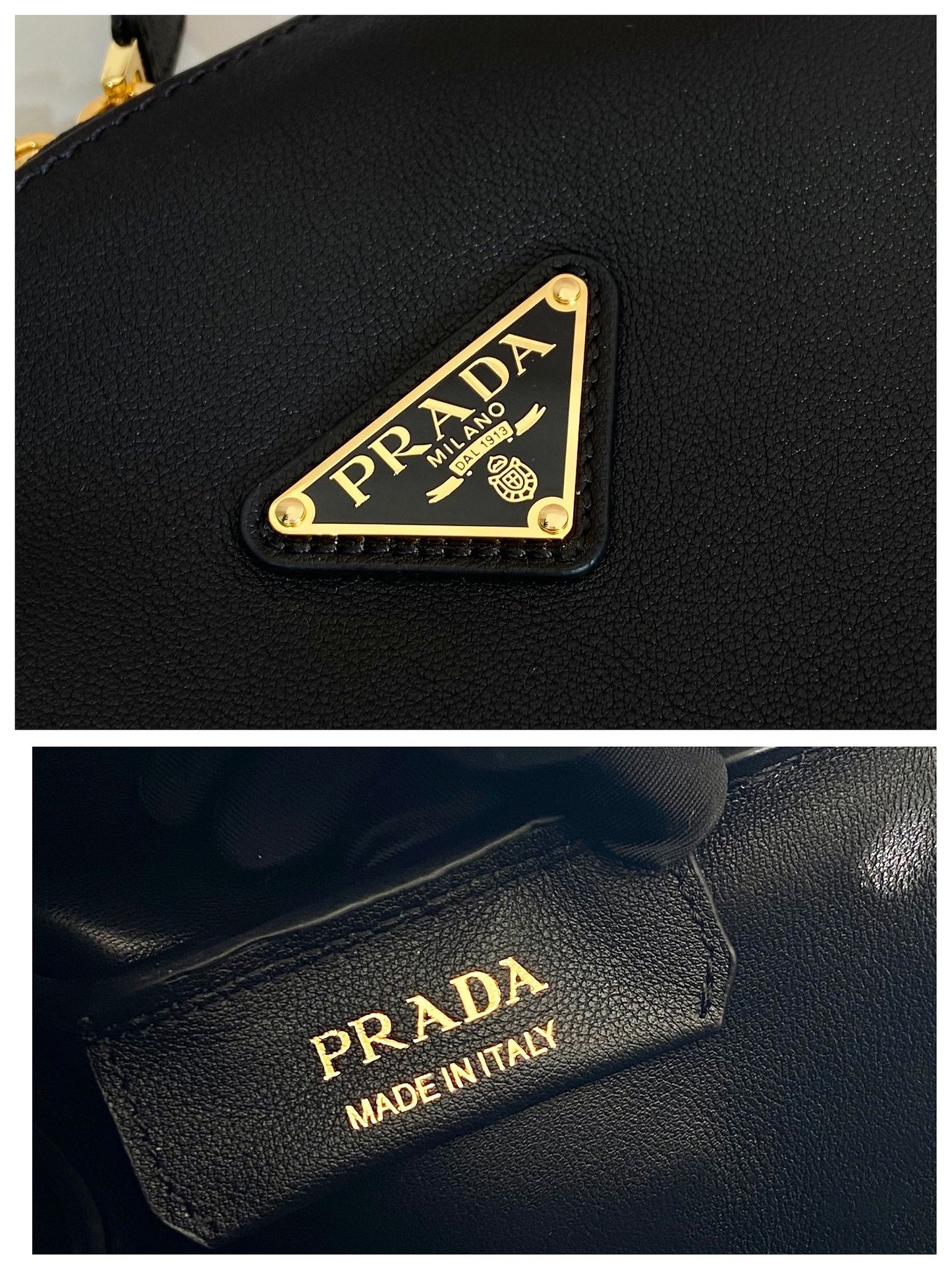 Grand sac à main en cuir de veau noir PRA 28