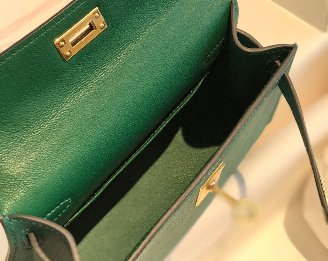 HM KELLY MINI 20 EPSOM VERT QUINCAILLERIE OR