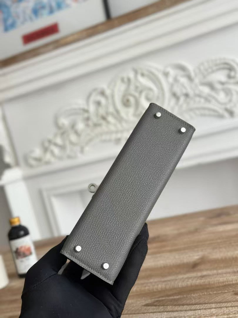 HM Mini Kelly 19 cm Anthracite Epsom Quincaillerie argentée