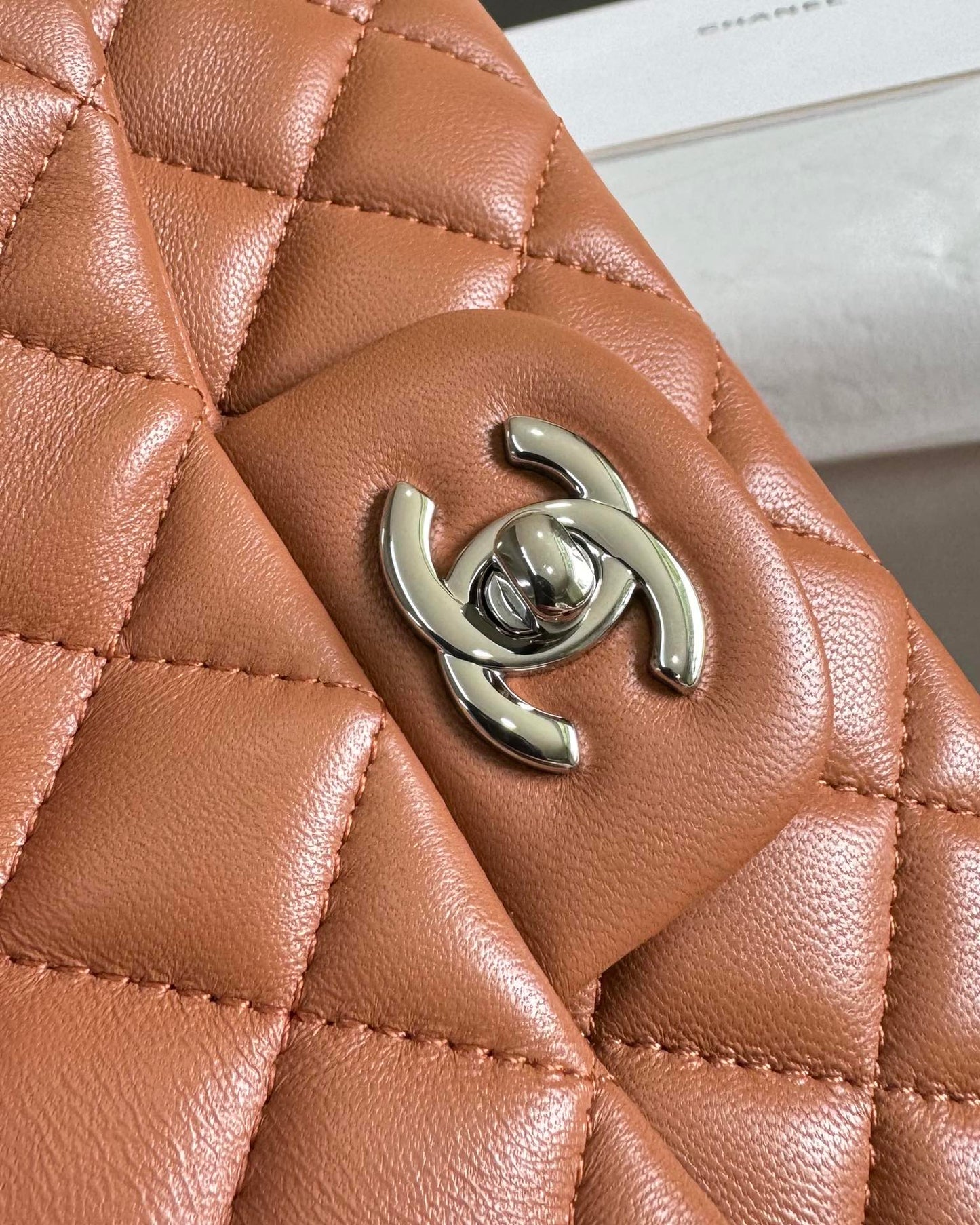 mini flap bag 17 brown lambskin silver hardware