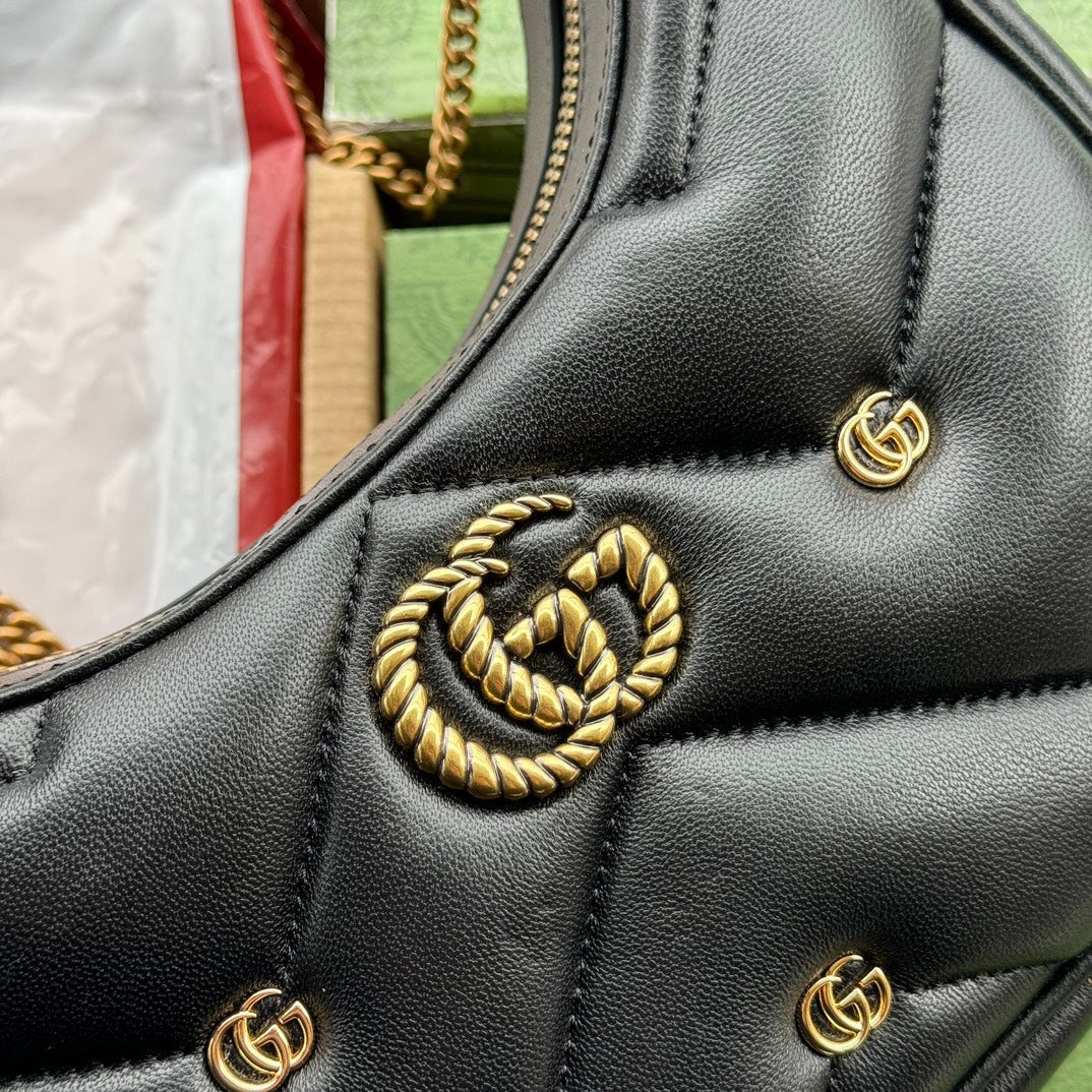 gg marmont demi-lune 21 cm cuir de veau noir matériel doré