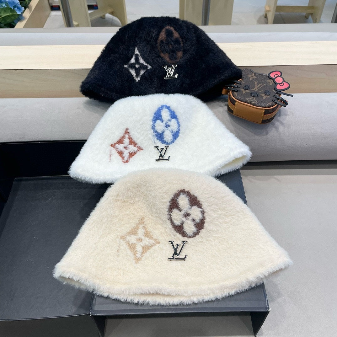 ベージュラビットファーバケットハット 421261