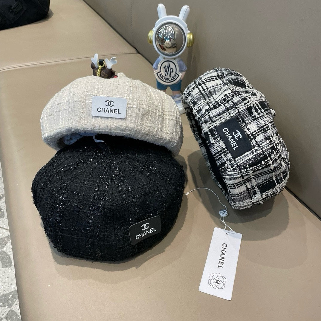 BÉRET EN TWEED DE LAINE NOIR ET BLANC 422552