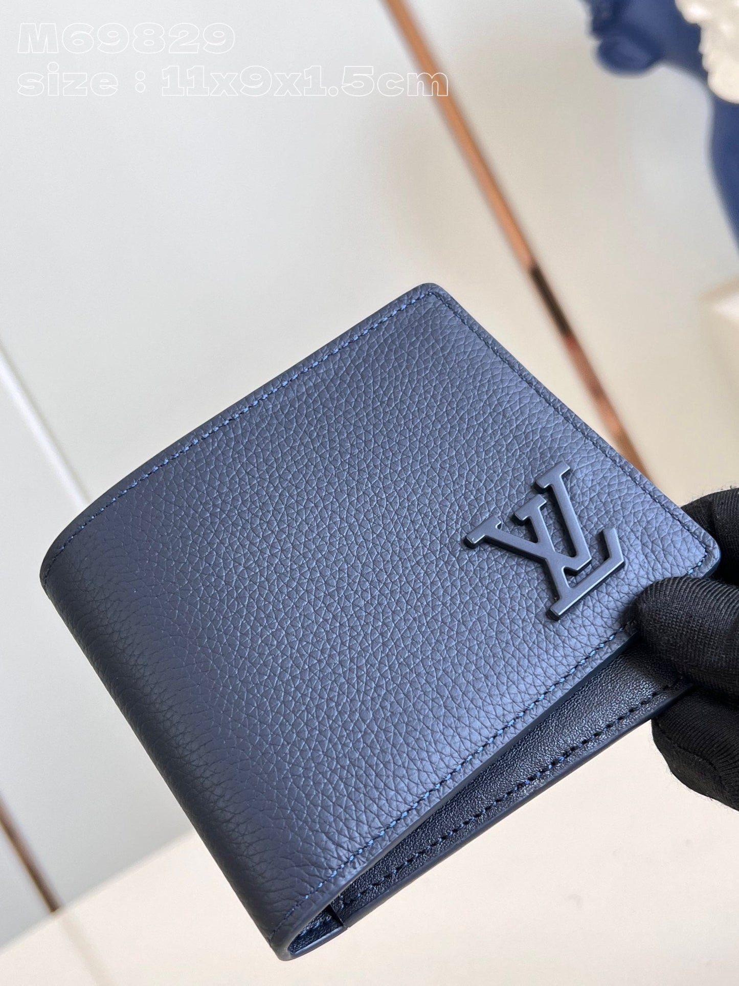 MULTIPLE WALLET AEROGRAM 10CM BLUE CALFSKIN