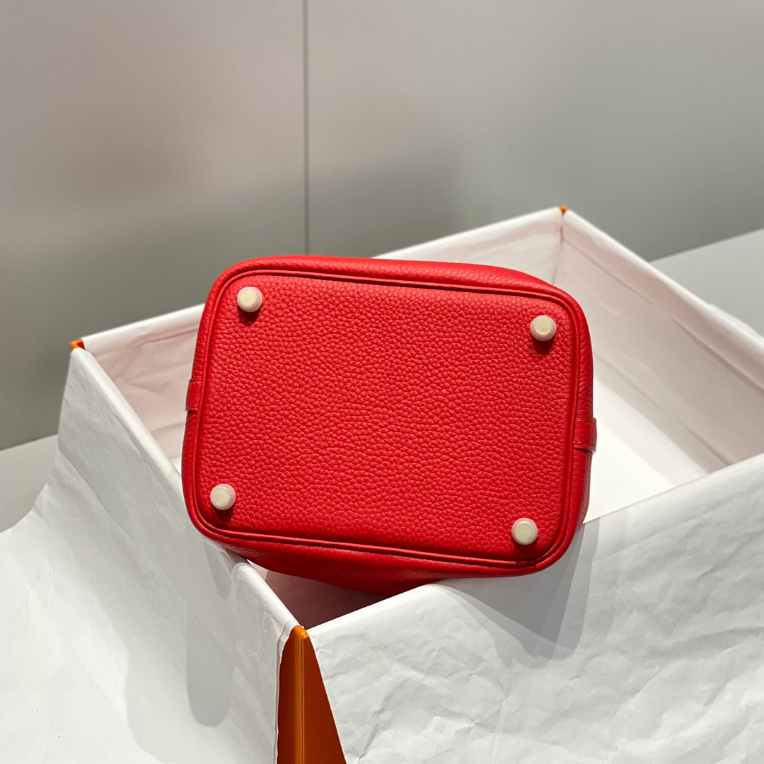 serrure picotin cuir togo rouge ferrures dorées