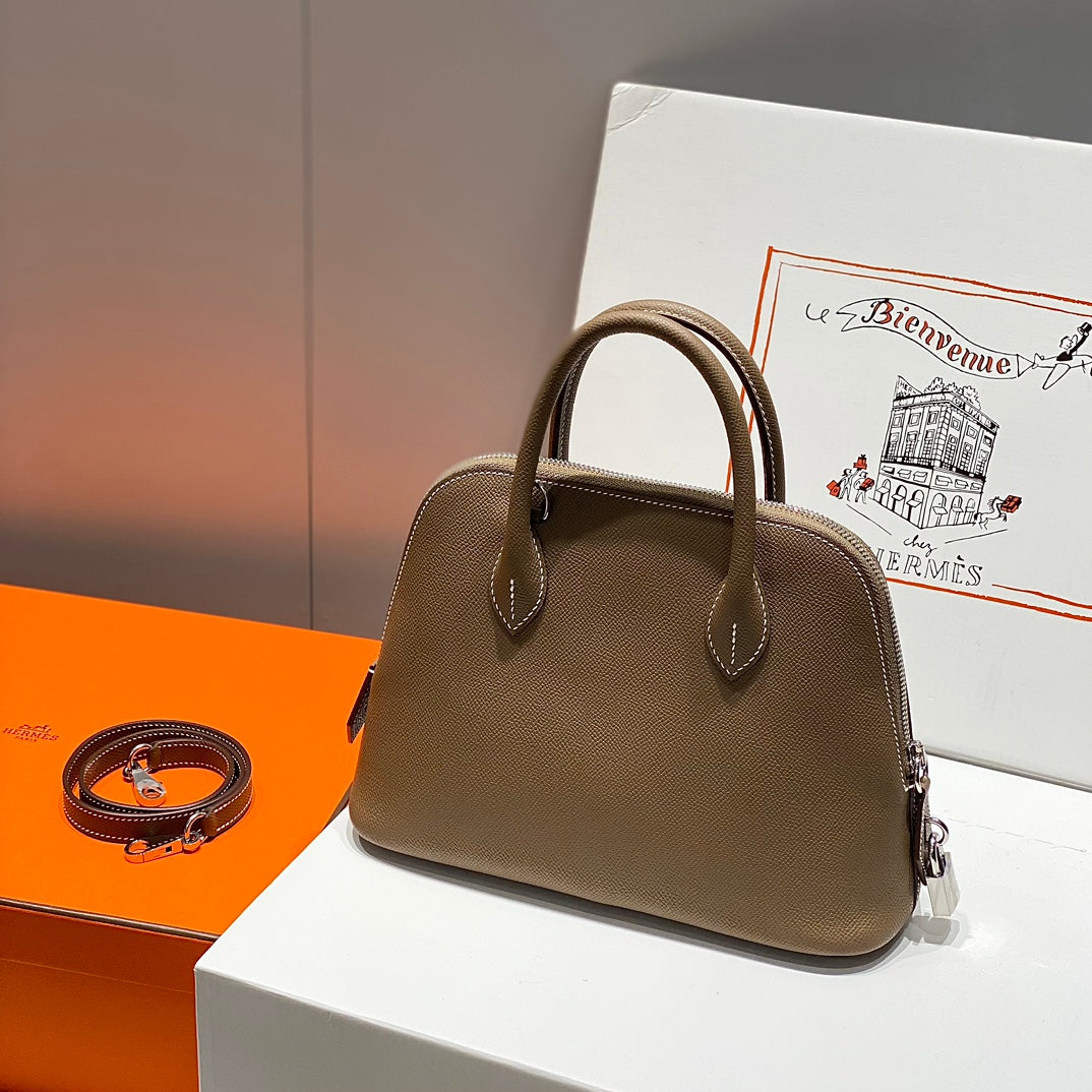 HM Bolide 25 Cuir Epsom Marron Pastel, Ferrures Argentées 237392
