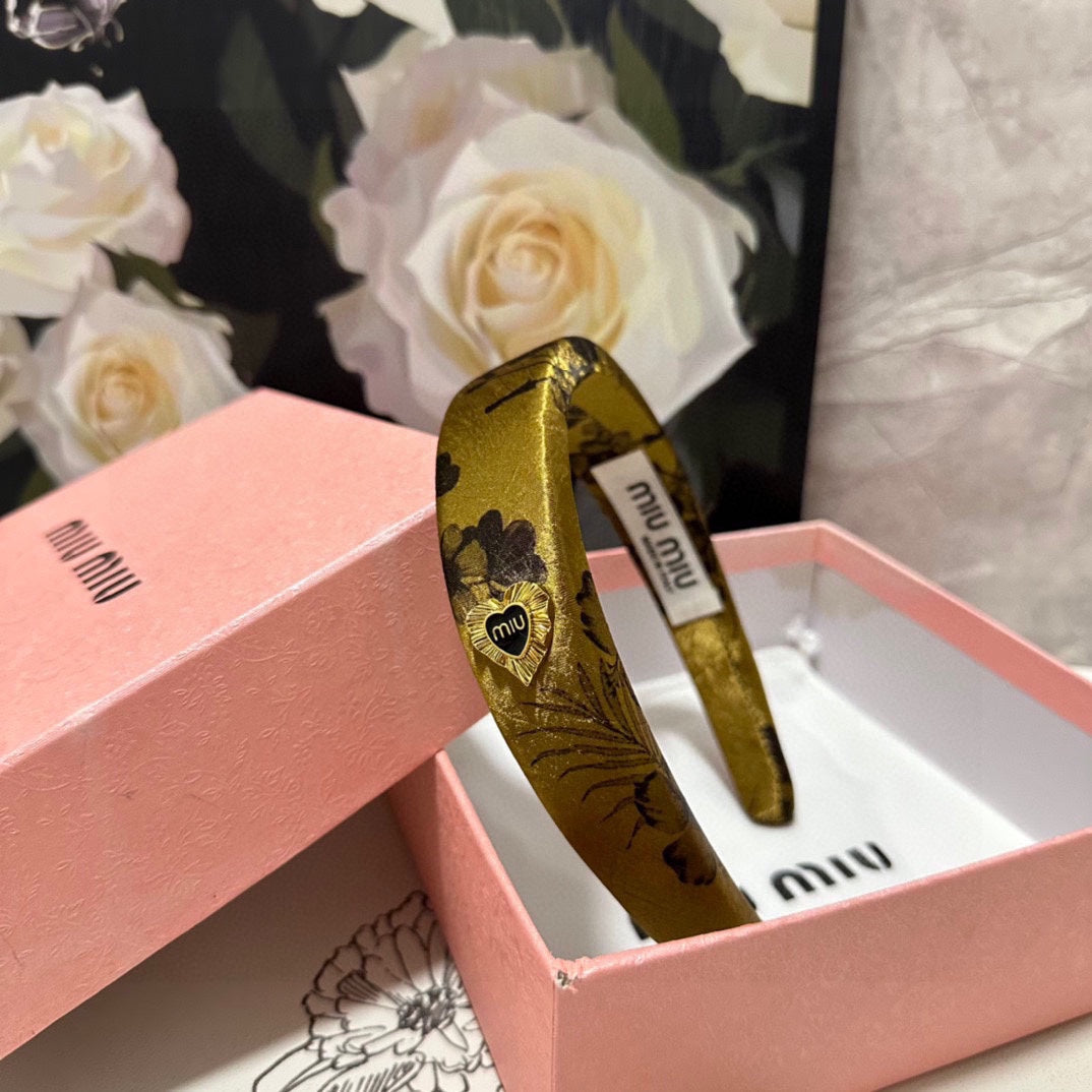 シルク厚手ヘッドバンド ディジョンイエローフラワープリント 239959