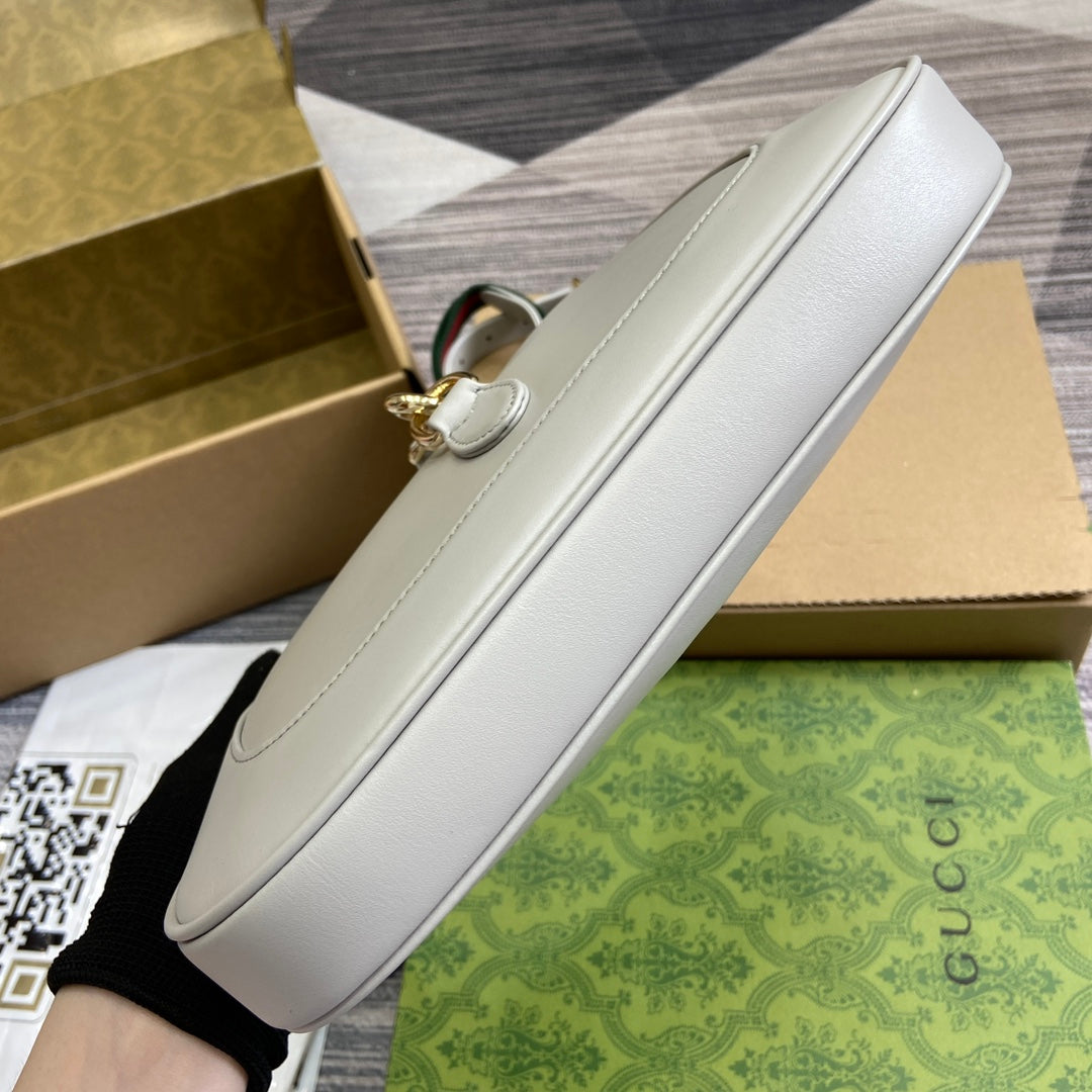 ジャッキー スモール ショルダーバッグ 27インチ ホワイトカーフスキン ゴールド金具
