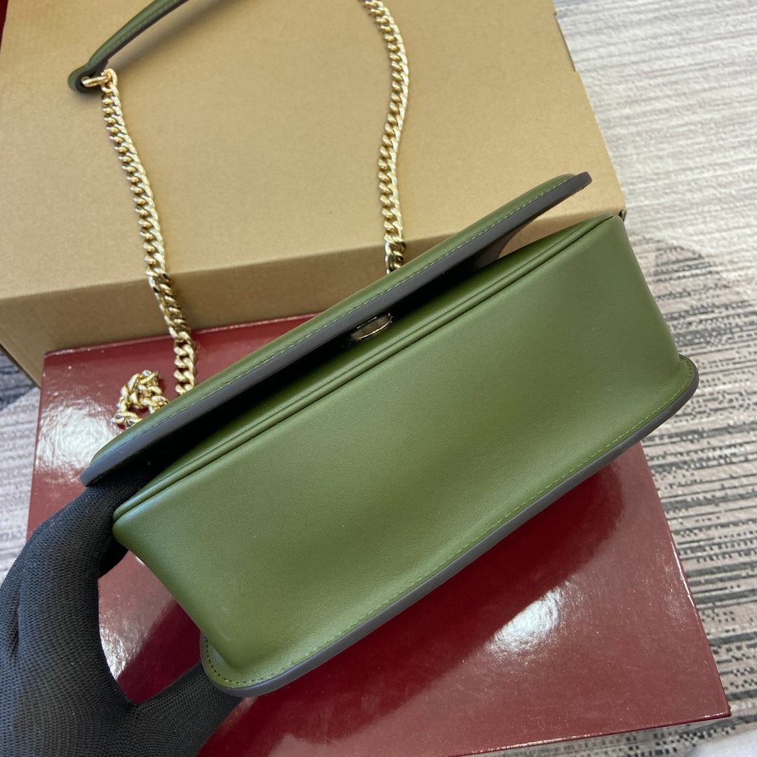 Mini sac bandoulière Blondie 21 en cuir de veau vert genévrier et daim, finitions dorées