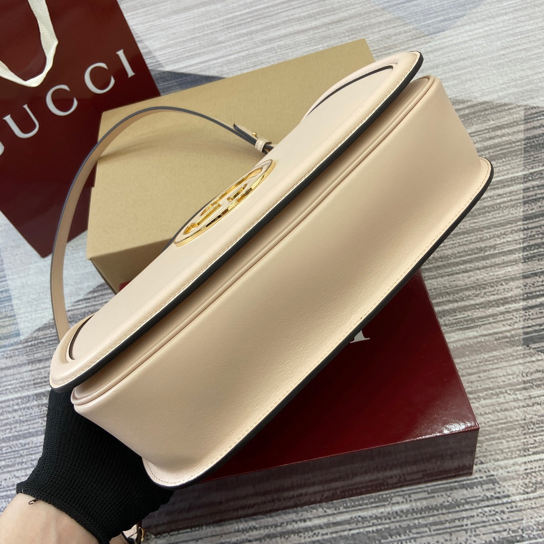 SAC À BANDOULIÈRE MOYEN BLONDIE 32 EN CUIR DE VEAU BEIGE, QUINCAILLERIE DORÉ