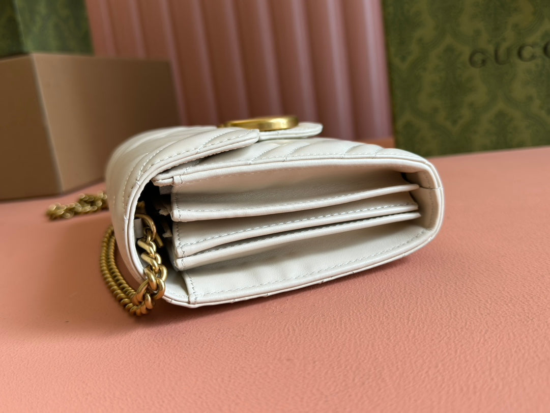 Petit sac bandoulière Marmont 20 en cuir d'agneau blanc et matériel doré