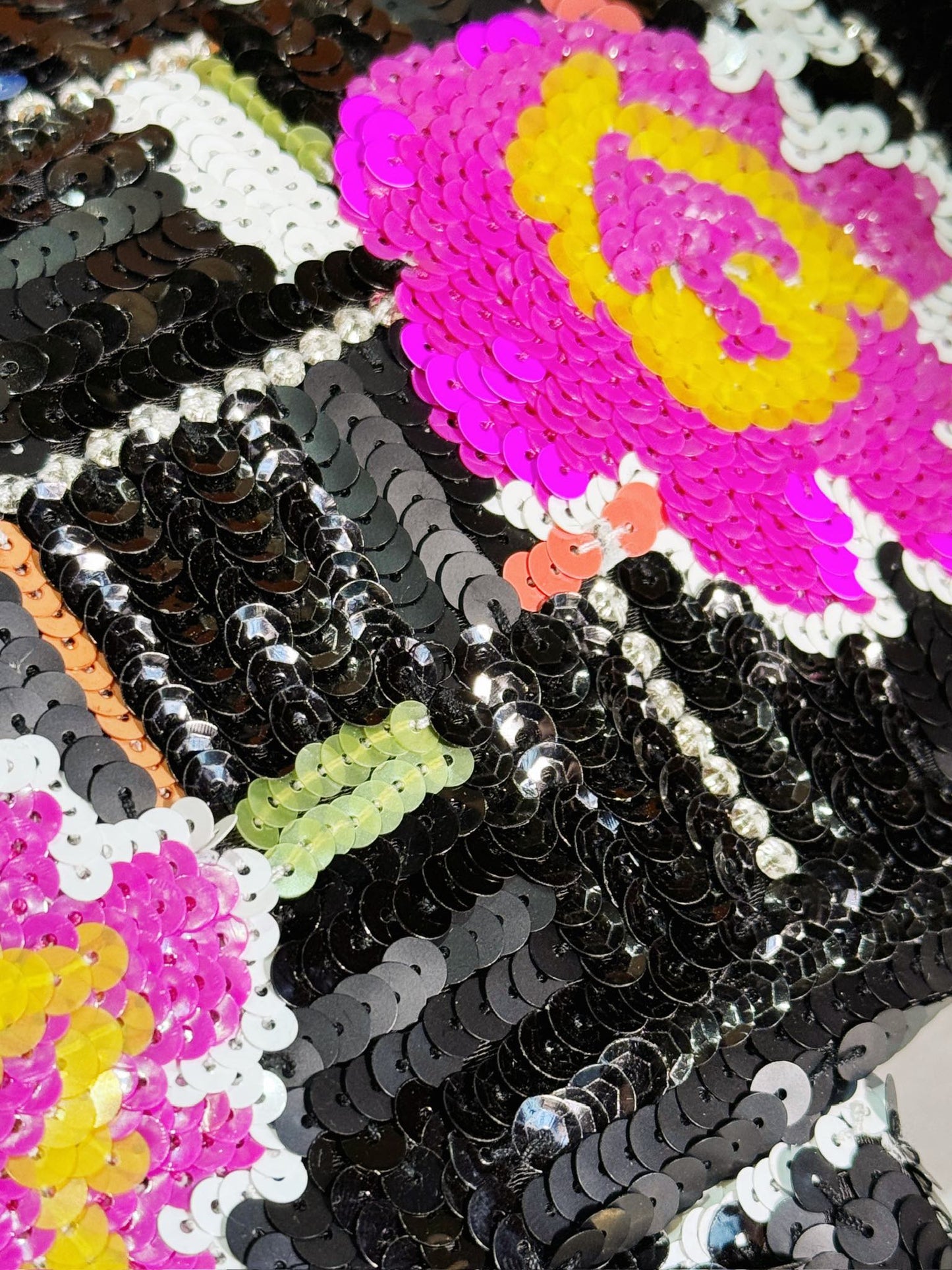 Sac à rabat 24S 25,5 cm Noir Blanc Violet Sequins