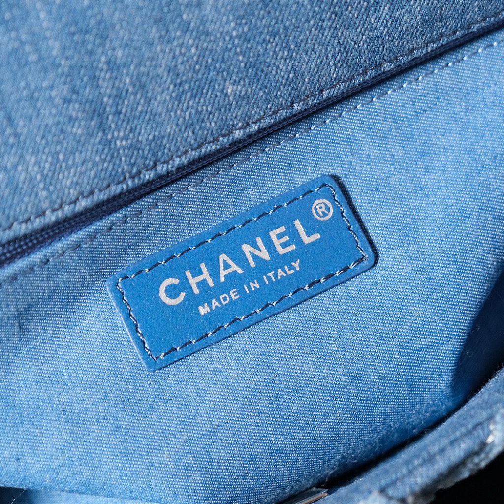 Sac à rabat 24S 25,5 cm en denim matelassé bleu