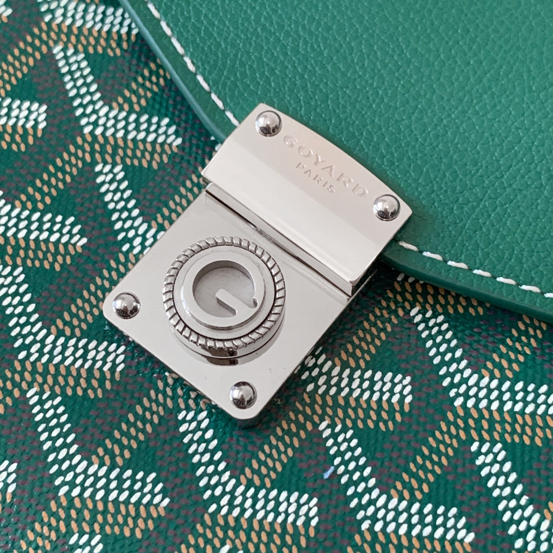 PORTEFEUILLE-POCHETTE CHYPRE 21 EN TOILE GOYARDINE VERTE ET CUIR DE VEAU
