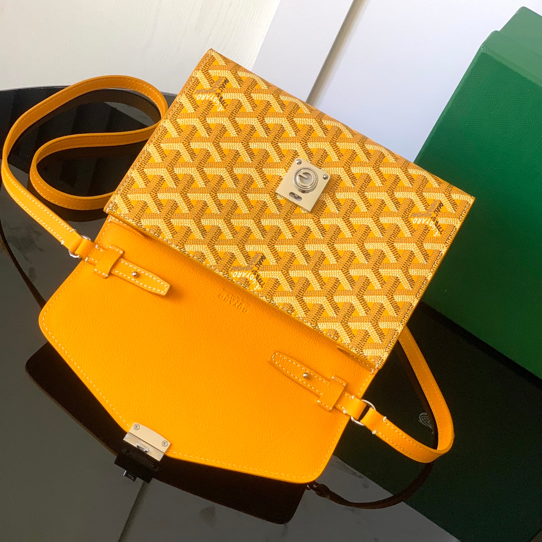 Pochette portefeuille Chypre 21 en toile goyardine jaune et cuir de veau