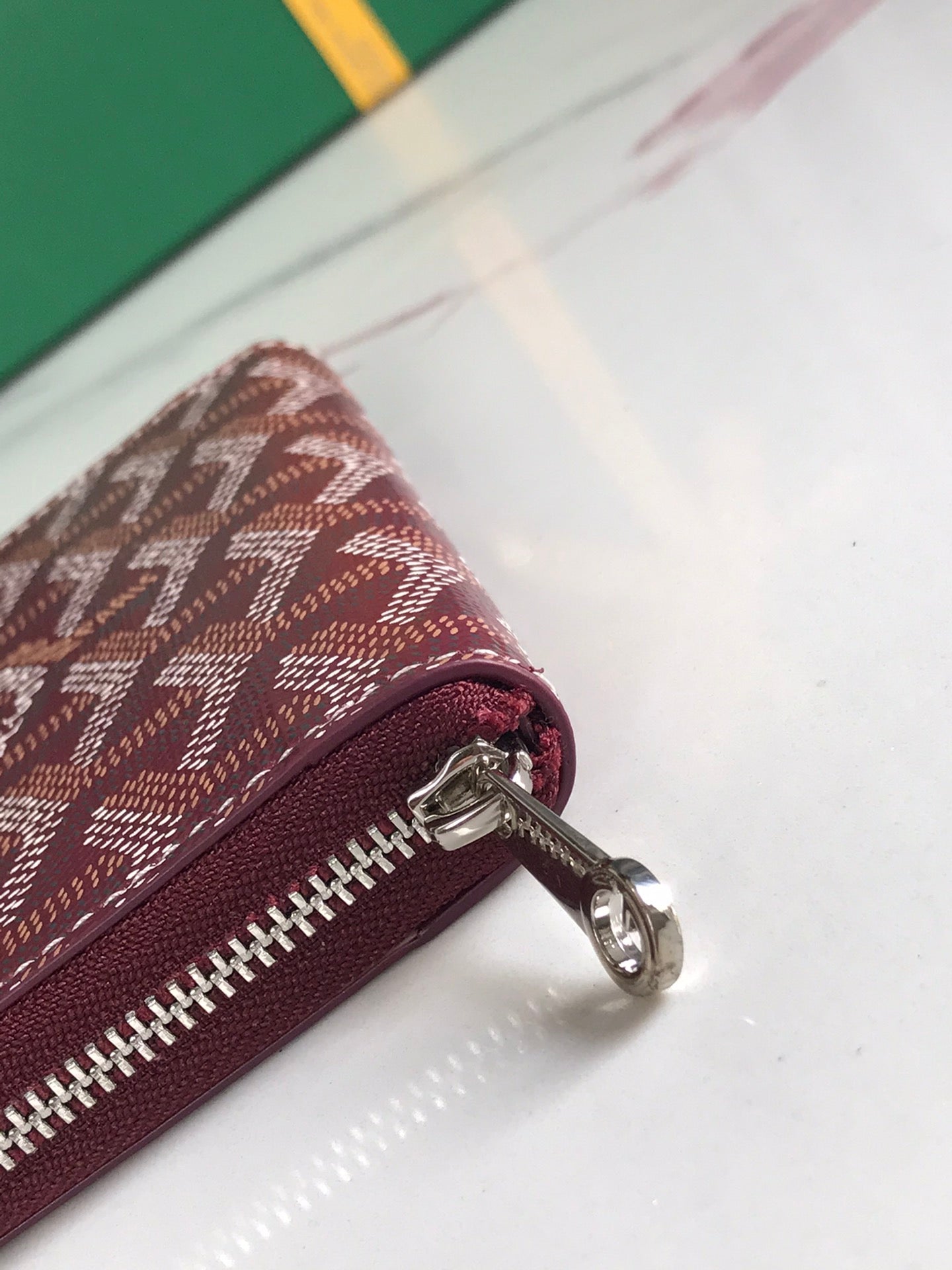 PORTEFEUILLE MINI MATIGNON 11 EN TOILE GOYARDINE VIN ET CUIR DE VEAU