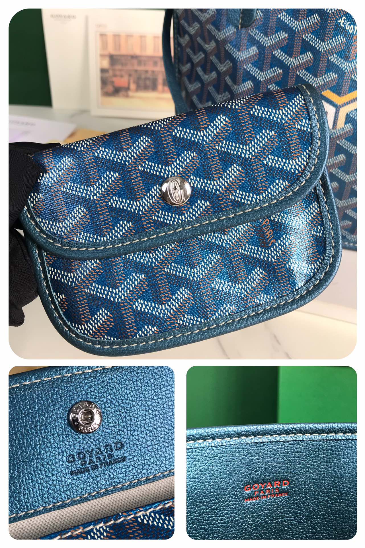 Mini sac Anjou 20 cm en toile bleu foncé Chevroches et cuir de veau