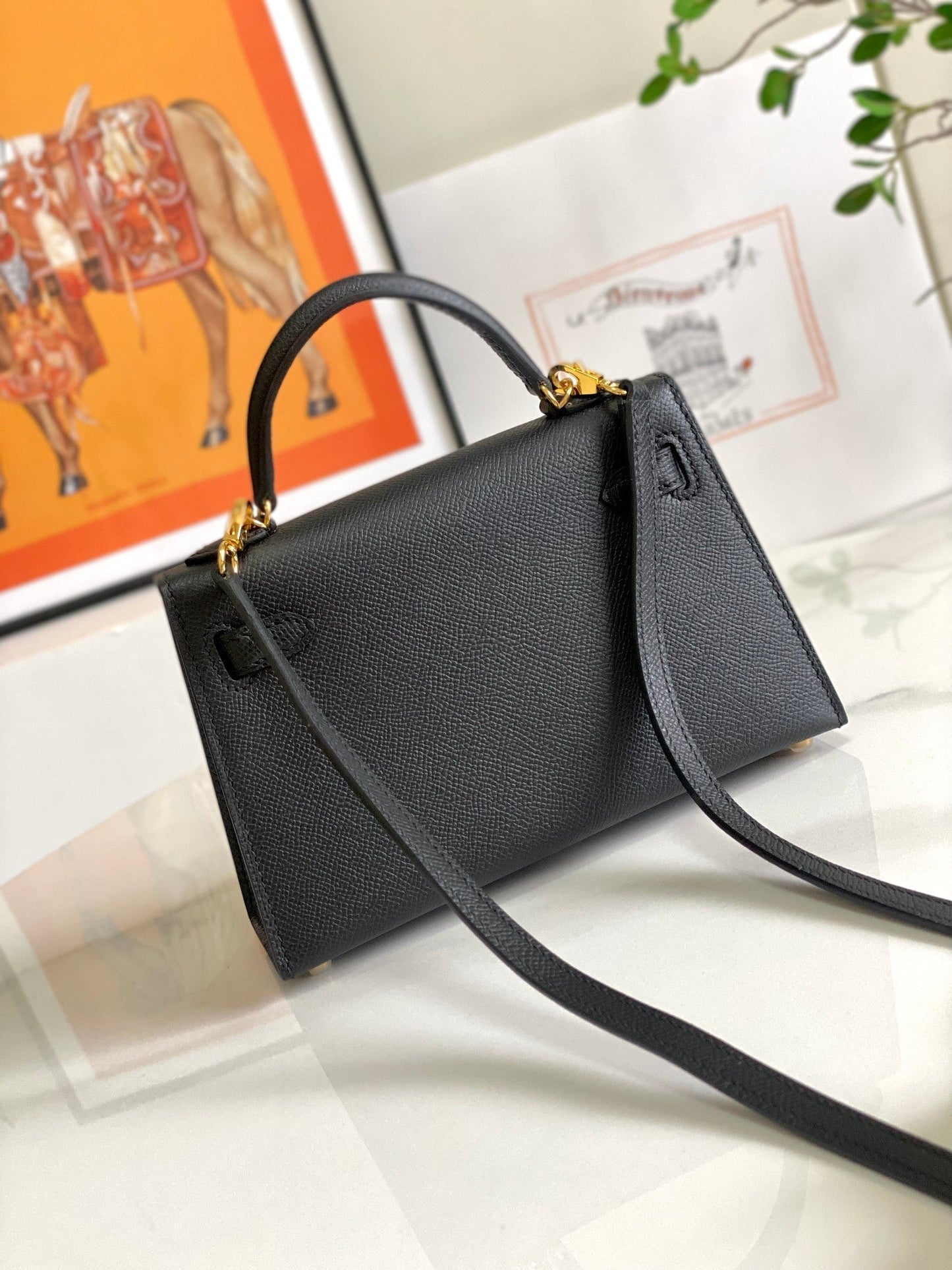 HM ミニケリー 19cm ブラック エプソム ゴールド金具