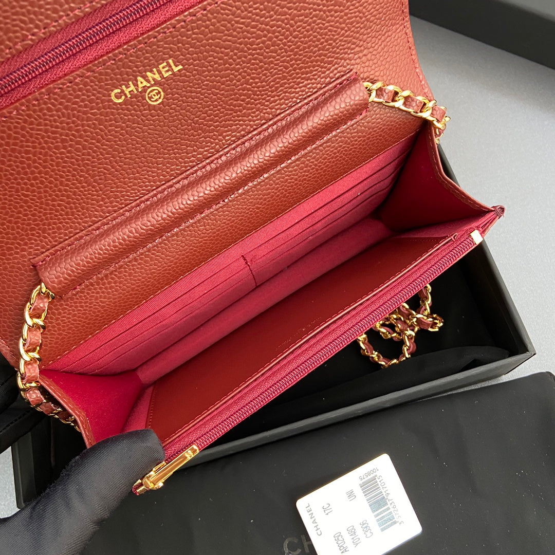 CC Woc 20 cm Cuir de veau grainé rouge Quincaillerie dorée
