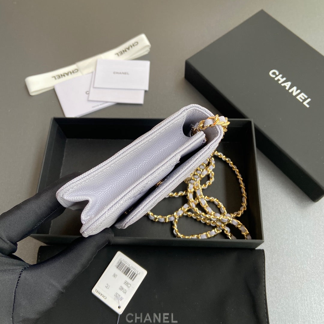 CC Woc 20 cm Cuir de veau grainé bleu clair Quincaillerie dorée