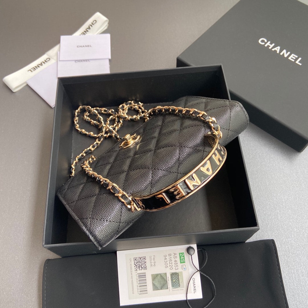 Sac à main CC Woc 20 cm en cuir de veau grainé noir