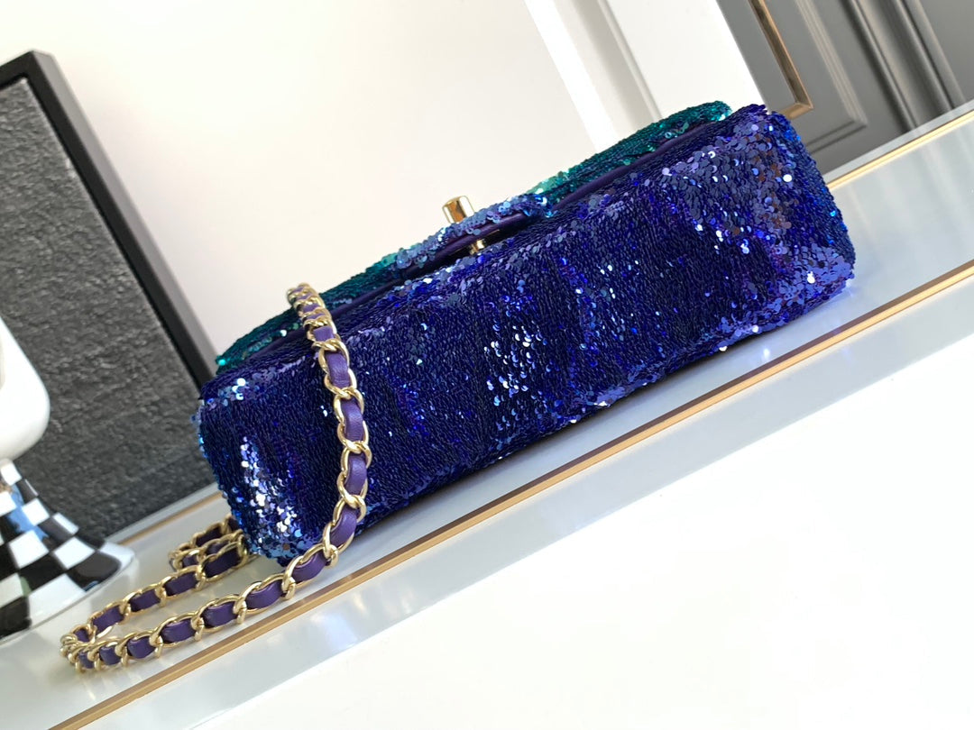 Mini sac à rabat 21 cm à paillettes multicolores