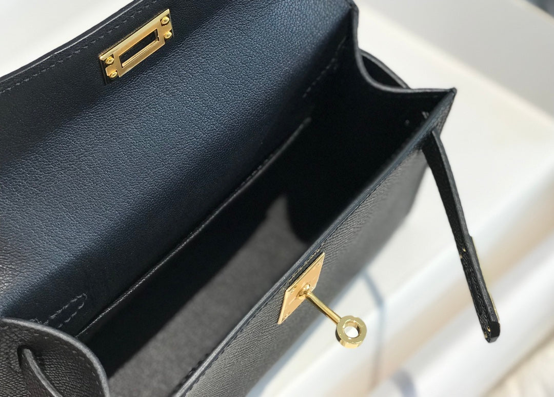 HM KELLY MINI 20 NOIR EPSOM QUINCAILLERIE OR