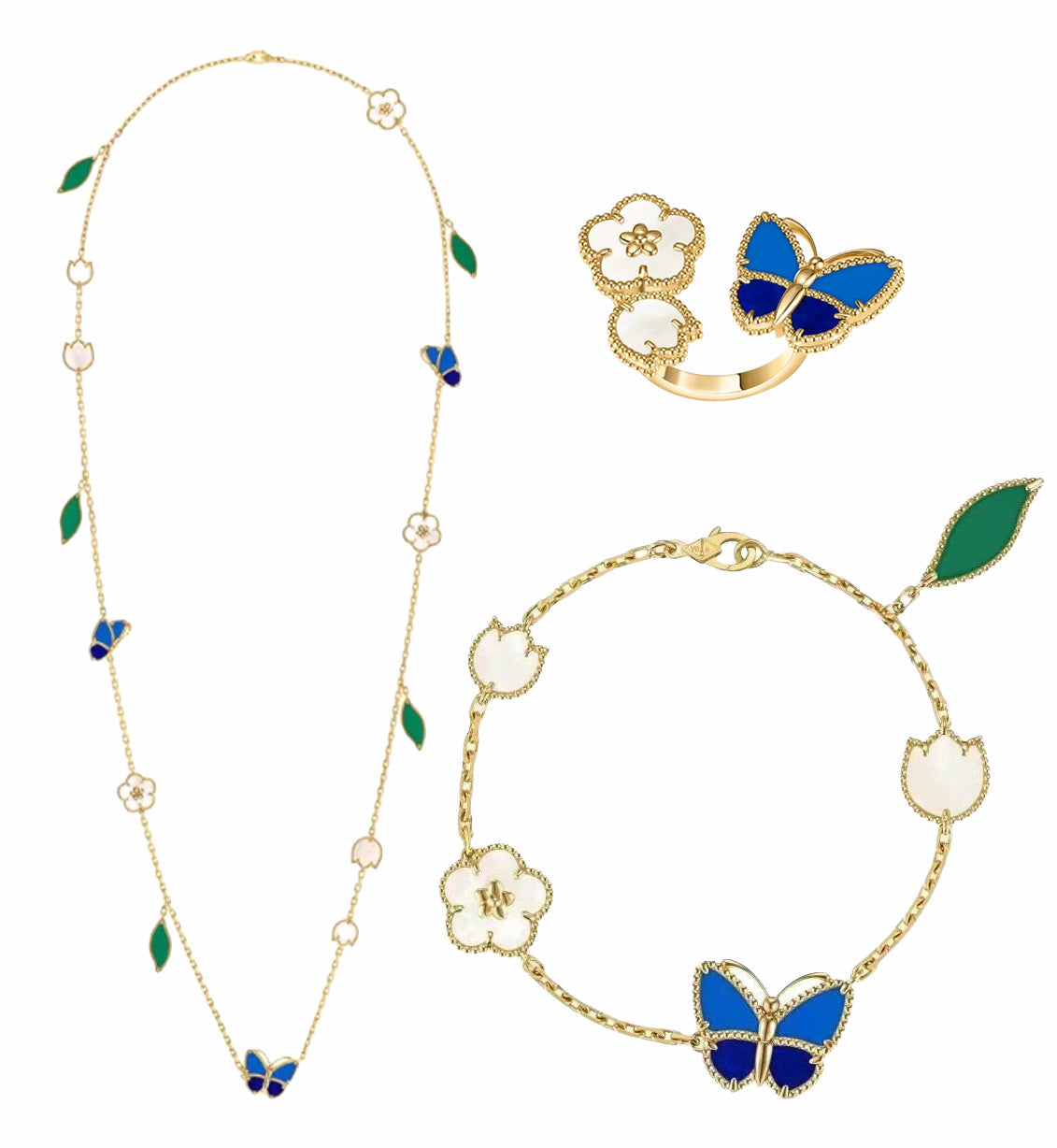 2026 New Arrival LUCKY SPRING CLOVER 5 MOTIF BRACELET&NECKLACE&RING SET