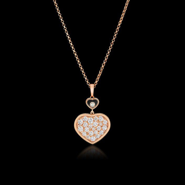 Collier Luxefy Happy Heart en or rose entièrement serti de diamants