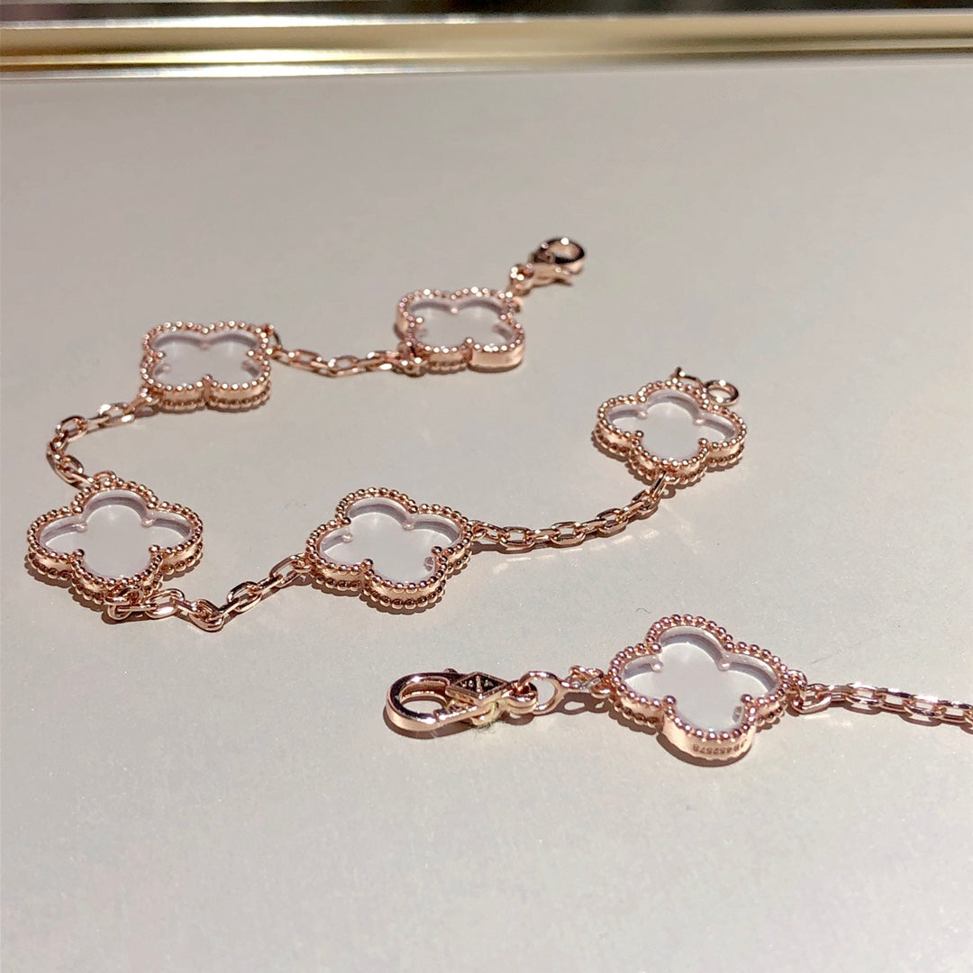 CLOVER 5 MOTIF ROCK CRYSTAL BRACELET