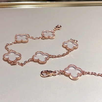 CLOVER 5 MOTIF ROCK CRYSTAL BRACELET