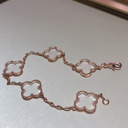 CLOVER 5 MOTIF ROCK CRYSTAL BRACELET
