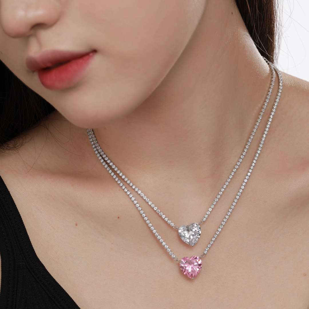 [HOT]8.0カラットの万能カラフルスイートハート型テニスネックレス