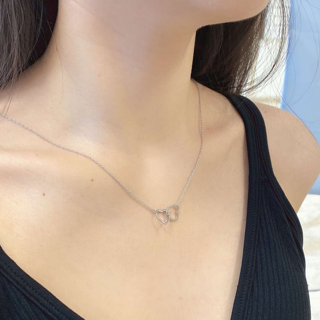 [HOT] Collier double anneau d'amour en argent sterling